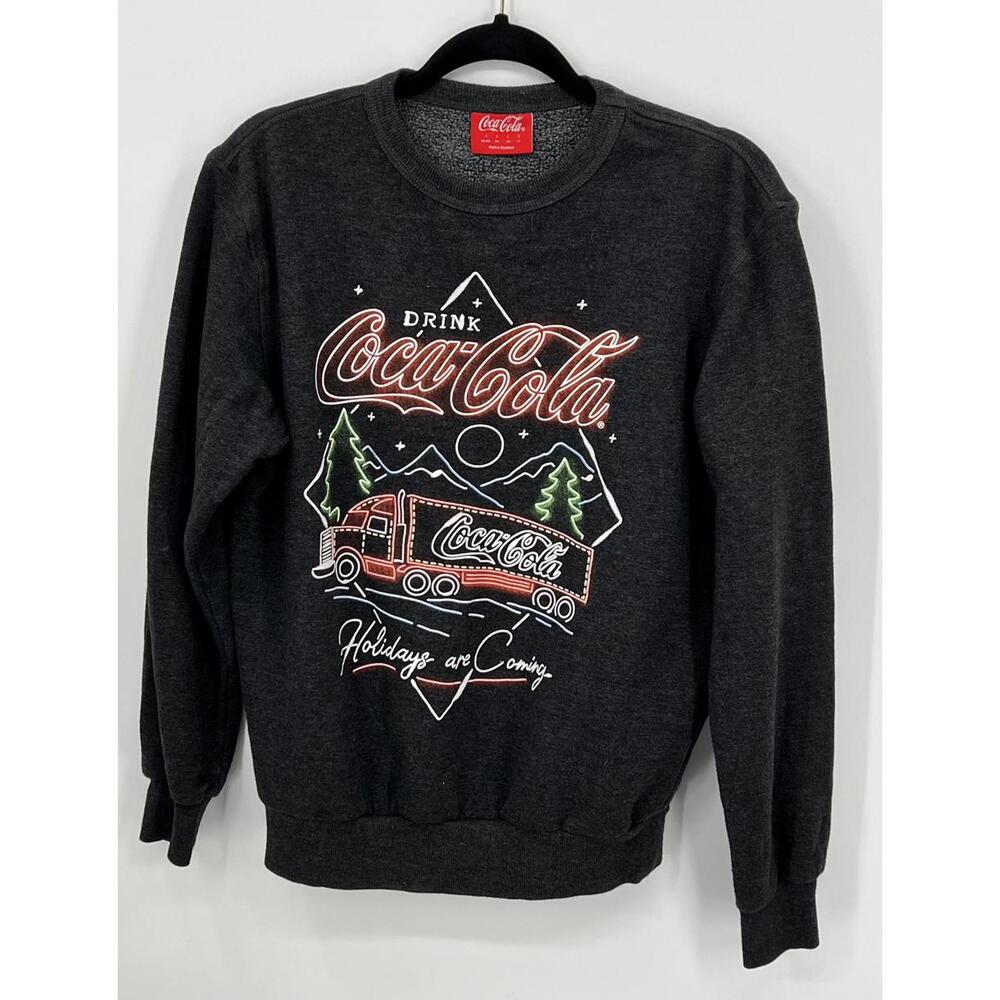 Vintage Coca-Cola Holiday Graphic Sweatshirt Small Charcoal Cotton Blend‎